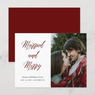 Eenvoudige Elegant Calligraphy Married and Merry P Briefkaart