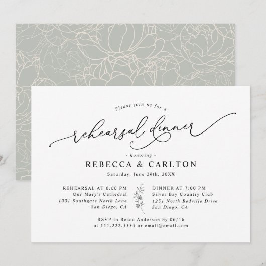 Eenvoudige Elegant Calligraphy Rehearsal Dinner Kaart (Voorkant / Achterkant)
