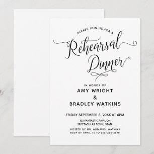 Eenvoudige Elegant Calligraphy Rehearsal Dinner Kaart