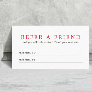Eenvoudige Elegant Clean Red White Referral-Kaart Aanbevelingskaartje