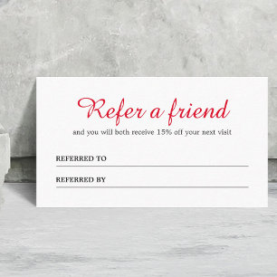 Eenvoudige Elegant Clean Red White Referral-Kaart Aanbevelingskaartje