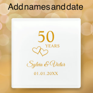 Eenvoudige Elegant Custom Golden 50e Jubileum Glazen Onderzetter