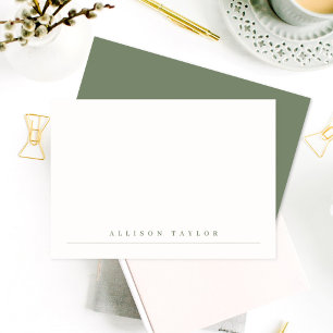 Eenvoudige Elegant Dark Sage Green Custom Name Notitiekaartje