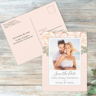 Eenvoudige Elegant Floral Blush Peach Rose Bouquet Briefkaart