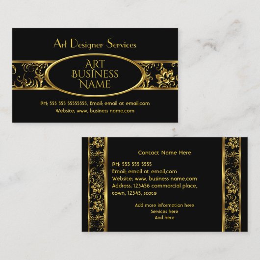 Eenvoudige Elegant Gold Black Floral Damask Visitekaartje (Voorkant / Achterkant)