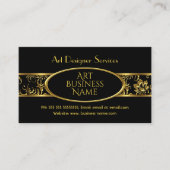 Eenvoudige Elegant Gold Black Floral Damask Visitekaartje (Voorkant)