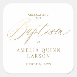 Eenvoudige Elegant Gold Calligraphy Script Baptism Vierkante Sticker