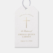 Eenvoudige Elegant Gold Cross Baptisme Christening Cadeaulabel (Voorkant)
