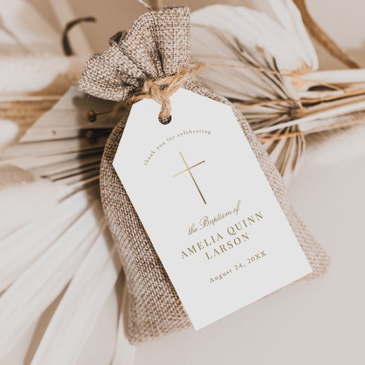 Eenvoudige Elegant Gold Cross Baptisme Christening Cadeaulabel