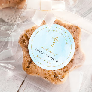 Eenvoudige Elegant Gold Cross Baptisme Christening Ronde Sticker