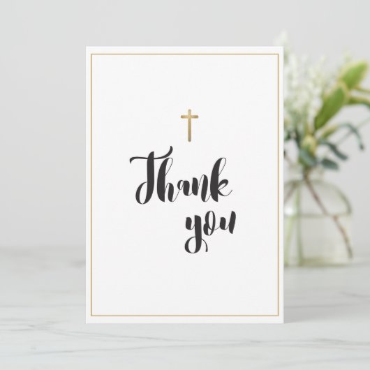 Eenvoudige Elegant Gold Cross Custom Baptisme Bedankkaart (Staand voorkant)