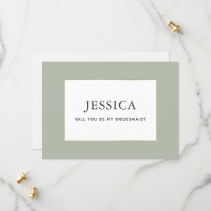 Eenvoudige Elegant Gold Sage Green Bridesmaid-kaar Save The Date