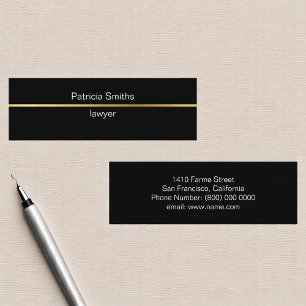 Eenvoudige Elegant Gold Stripe Lawyer Zwart Mini Visitekaartje