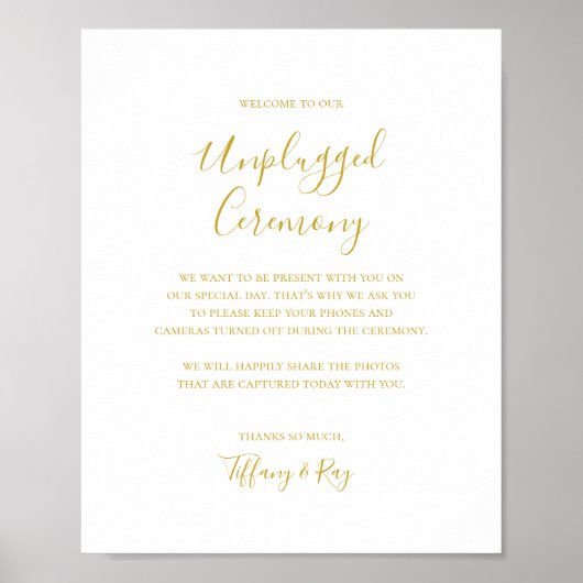 Eenvoudige Elegant Gold Unplugged-ceremonie Poster (Voorkant)
