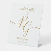 Eenvoudige Elegant Golden Initiaal Wedding Cards Reclamebord Met Voetstuk (Voorkant)