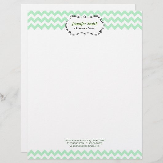 Eenvoudige Elegant Green Chevron Zigzag Gepersonaliseerd Briefhoofd (Voorkant / Achterkant)
