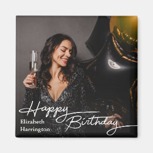 Eenvoudige Elegant Happy Birthday Foto Magneet