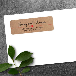 Eenvoudige Elegant Kraft Red Heart Line Wedding Etiket