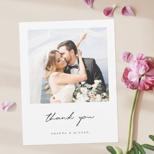 Eenvoudige Elegant Modern Black Script Photo Wedde Bedankkaart