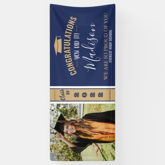 Eenvoudige Elegant Navy Blue 1 Photo Afstuderen Ba Spandoek (Verticaal)