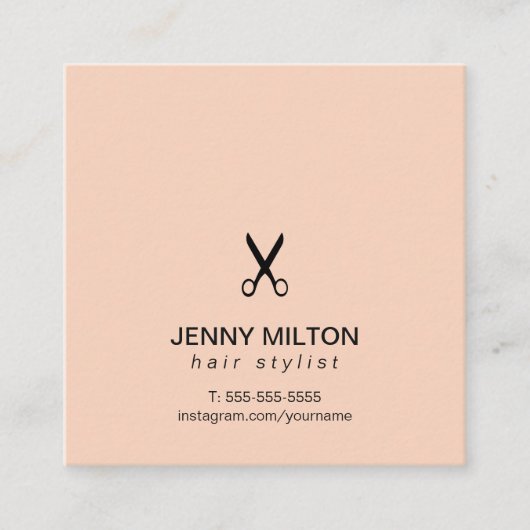 Eenvoudige Elegant Roos Black Scissor Hair Stylist Vierkante Visitekaartje (Voorkant)