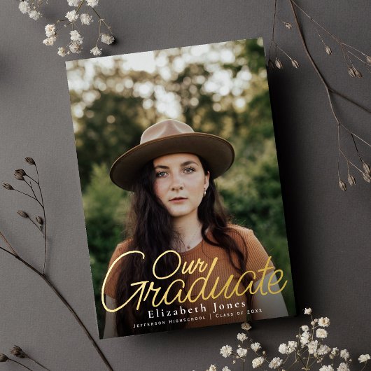 Eenvoudige Elegant Script Afstuderen Foto Folie Uitnodiging