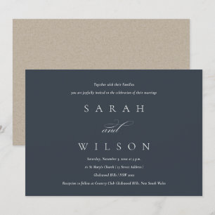 Eenvoudige Elegant Script Black Navy Wedding Invit Bedankkaart