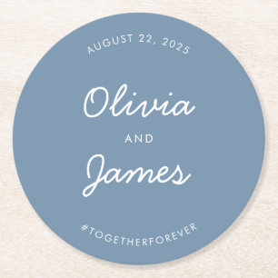 Eenvoudige Elegant Script Dusty Blue Wedding Hasht Ronde Kartonnen Onderzetter