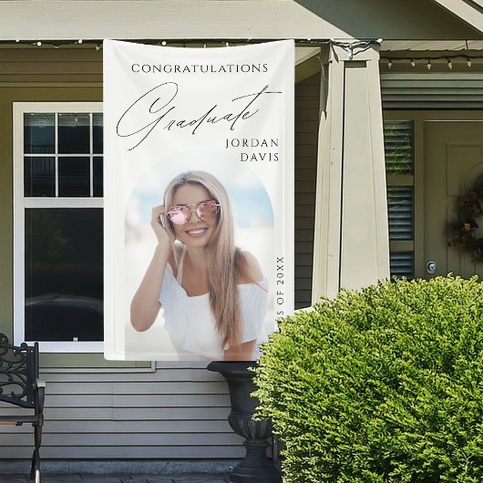 Eenvoudige Elegant Script Photo Graduparty Spandoek