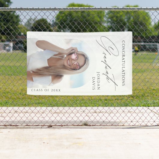 Eenvoudige Elegant Script Photo Graduparty Spandoek (Insitu)