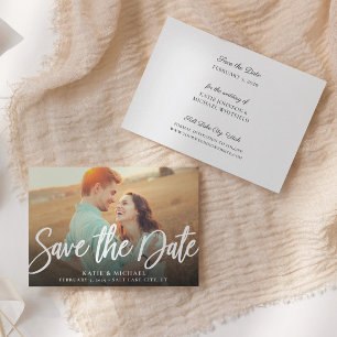 Eenvoudige Elegant Script Photo Save the Date Card Kaart
