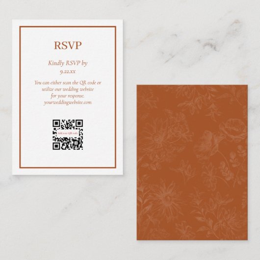 Eenvoudige Elegant Terra Cotta RSVP QR Code Option Informatiekaartje (Voorkant / Achterkant)