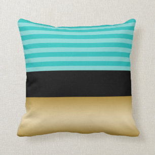 Eenvoudige Elegant Turquoise Striped Black en Gold Kussen