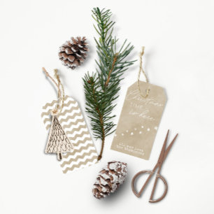Eenvoudige Elegant Typografie Dusty Taupe Kerstmis Cadeaulabel