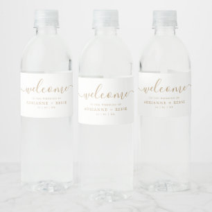 Eenvoudige Elegant White en Gold Weddenschap Water Waterfles Etiket