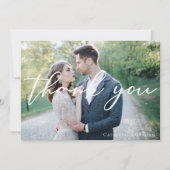 Eenvoudige Elegant White Script Overlay Weddenfoto Bedankkaart (Voorkant)