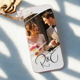 Eenvoudige Elegant Zwart-Wit 2 Foto Keepsake Sleutelhanger