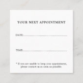 Eenvoudige Elegant Zwart Wit Haar Salon Afspraak Vierkante Visitekaartje (Achterkant)