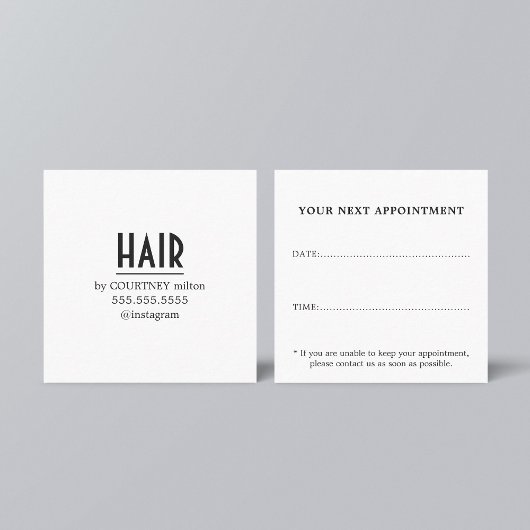 Eenvoudige Elegant Zwart Wit Haar Salon Afspraak Vierkante Visitekaartje