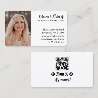 Eenvoudige Elegant Zwart & Wit QR Code Foto Visitekaartje