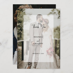Eenvoudige Elegante 2 foto overlay script bruiloft Bedankkaart