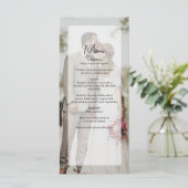 Eenvoudige Elegante 2 foto overlay script bruiloft Menu (Staand voorkant)