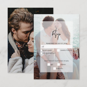 Eenvoudige Elegante 2 foto overlay script bruiloft RSVP Kaartje