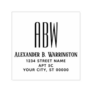 Eenvoudige Elegante 3 Initiaal Monogram Naam Adres Zelfinktende Stempel