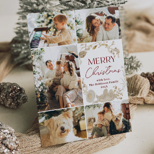 Eenvoudige Elegante 5 Fotorooster Rode Kerstmis Ka Feestdagenkaart