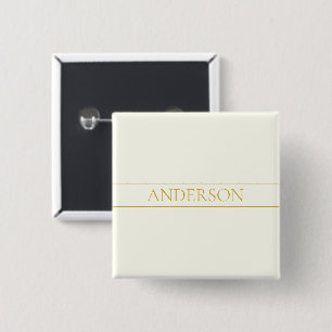 Eenvoudige Elegante Aanpasbare Tekst   Goud Wit Vierkante Button 5,1 Cm
