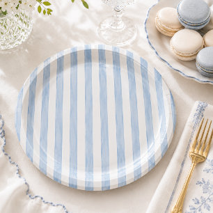 Eenvoudige Elegante Amalfi Blauwe Gestreepte Baby Papieren Bordje
