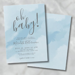 Eenvoudige Elegante Aquarel Blauwe Oh Baby Shower Kaart