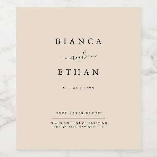 Eenvoudige elegante beige en zwarte bruiloft wijn etiket (Enkel label)