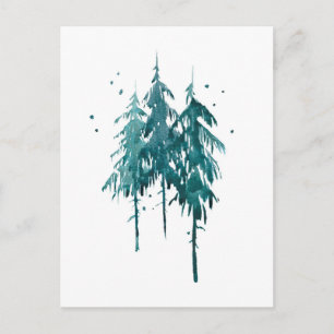 Eenvoudige elegante blauw-groene Waterverf pijnbom Briefkaart